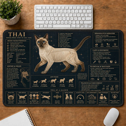 Thai Cat Breed Desk Mat Anatomy Guide | 5To9Vibe