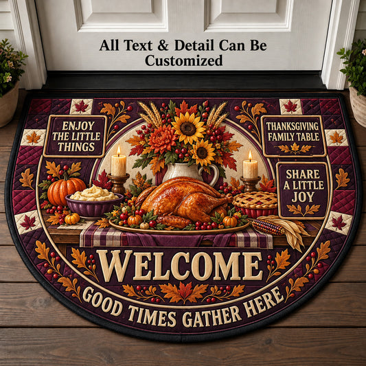 Thanksgiving Family Table Personalized Half Round Mat | 5To9Vibe