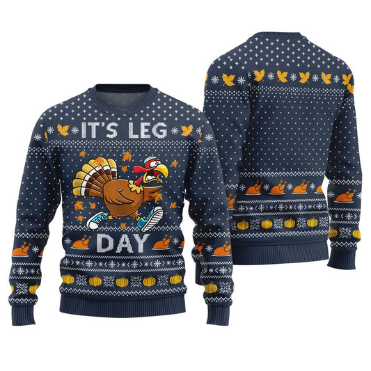 Thanksgiving It's Leg Day Funny Ugly Sweater Navy