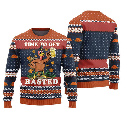 Thanksgiving Time To Get Basted Funny Ugly Sweater Navy