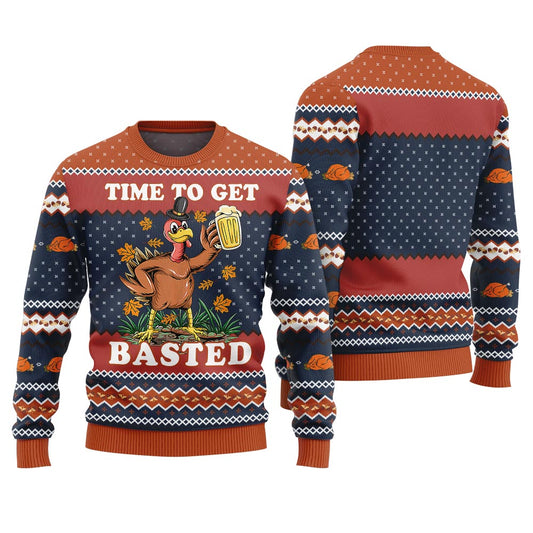 Thanksgiving Time To Get Basted Funny Ugly Sweater Navy