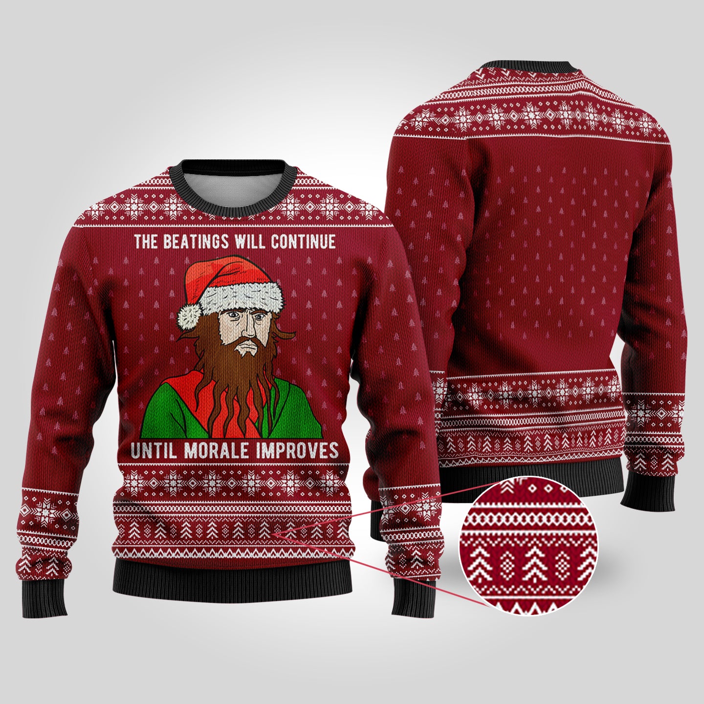 The Beatings Blackbeard Cardinal Red Funny Ugly Christmas Sweater - Funny Ugly Christmas Sweater