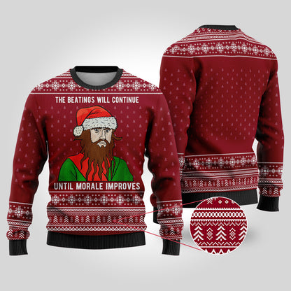 The Beatings Blackbeard Cardinal Red Funny Ugly Christmas Sweater - Funny Ugly Christmas Sweater