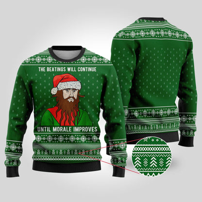 The Beatings Blackbeard Forest Green Funny Ugly Christmas Sweater - Funny Ugly Christmas Sweater