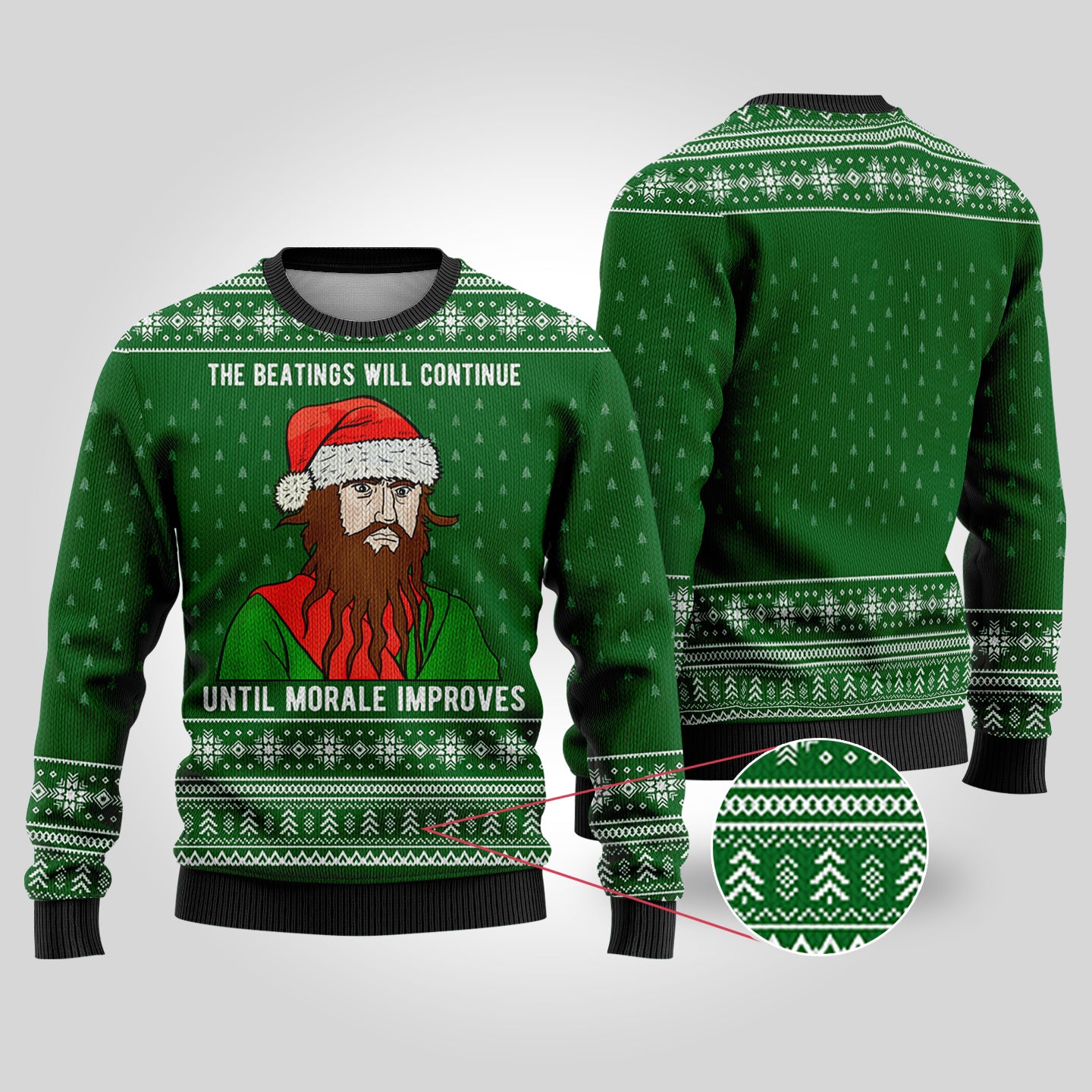 The Beatings Blackbeard Forest Green Funny Ugly Christmas Sweater - Funny Ugly Christmas Sweater