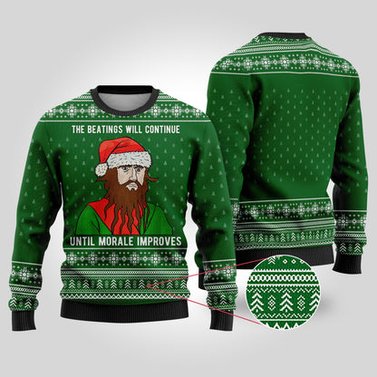 The Beatings Blackbeard Forest Green Funny Ugly Christmas Sweater - Funny Ugly Christmas Sweater