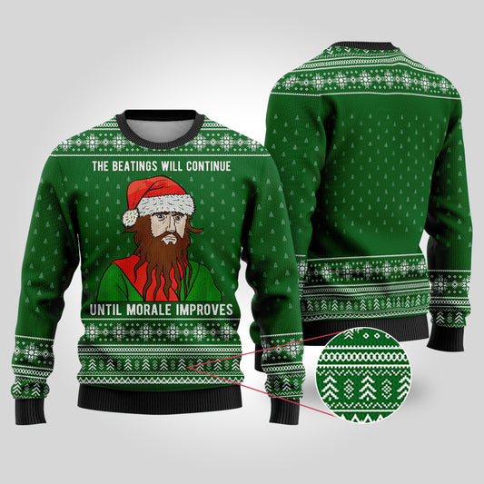 The Beatings Blackbeard Forest Green Funny Ugly Christmas Sweater - Funny Ugly Christmas Sweater