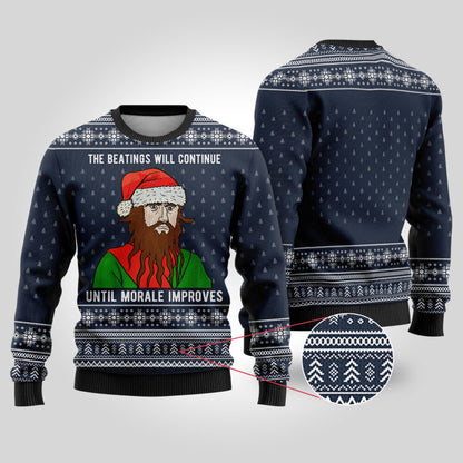 The Beatings Blackbeard Navy Funny Ugly Christmas Sweater - Funny Ugly Christmas Sweater