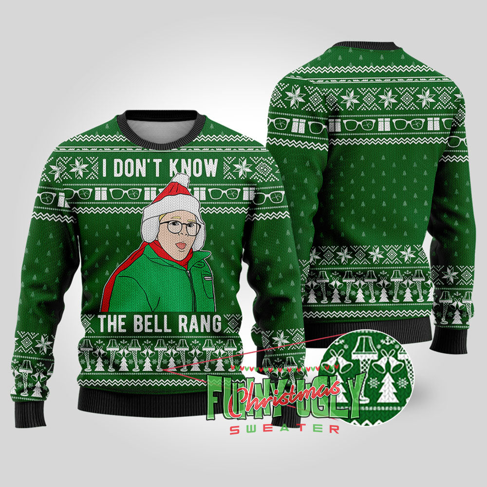 The Bell Rang A Christmas Story Funny Sweater Forest Green