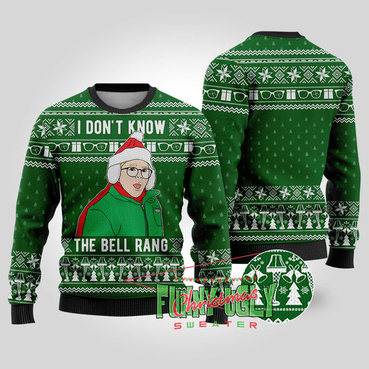 The Bell Rang A Christmas Story Funny Sweater Forest Green