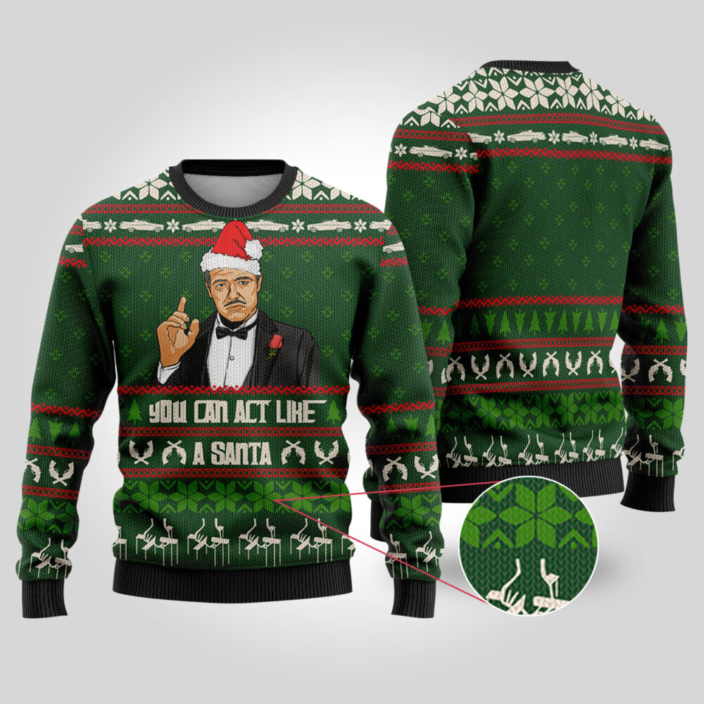 The Godfather Ugly Christmas Sweater Forest Green - Funny Ugly Christmas Sweater