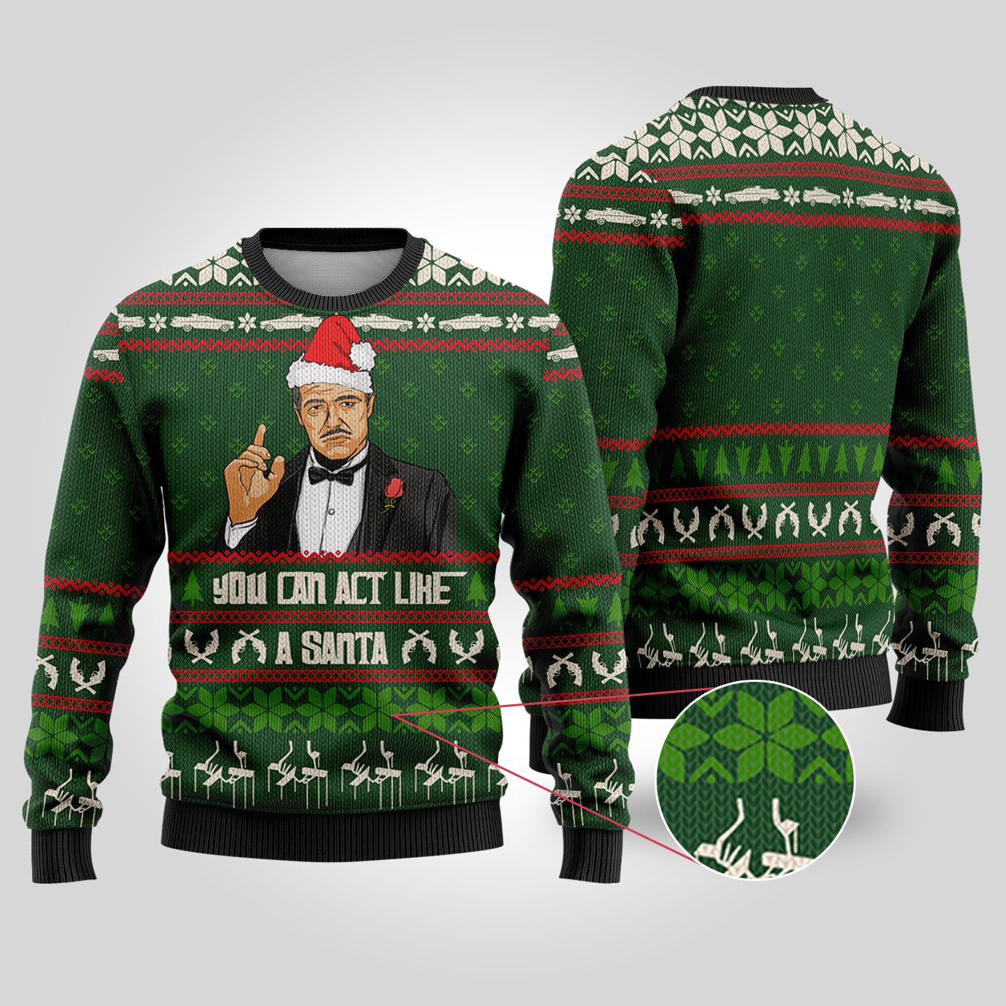 The Godfather Ugly Christmas Sweater Forest Green - Funny Ugly Christmas Sweater