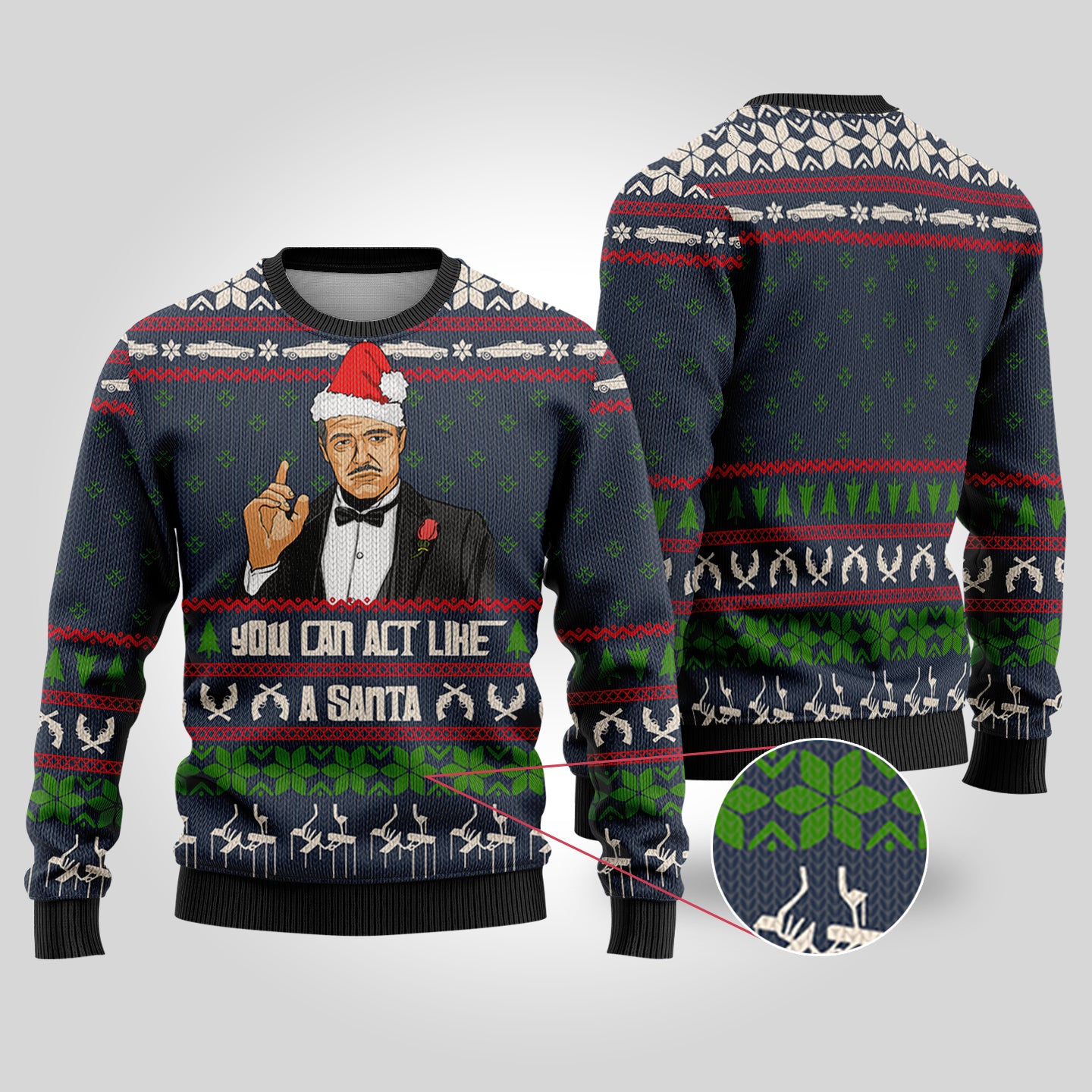 The Godfather Ugly Christmas Sweater Navy - Funny Ugly Christmas Sweater