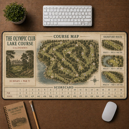 The Olympic Club Lake Course Vintage Golf Course Map & Scorecard Guide Desk Mat | 5To9Vibe