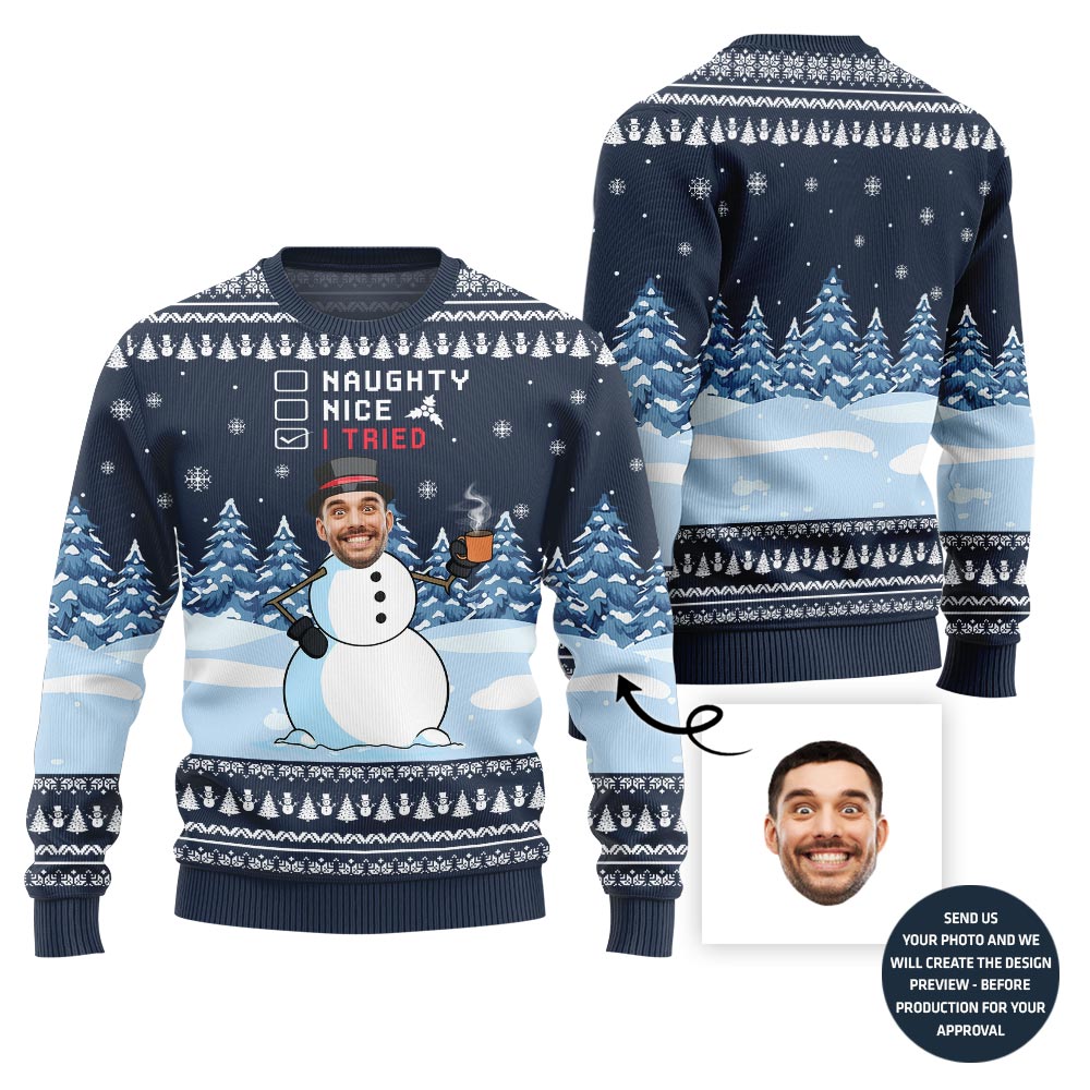 The Snowman Custom Face Ugly Sweater