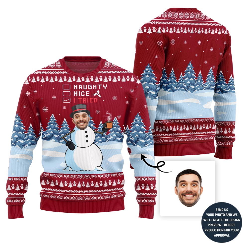 The Snowman Custom Face Ugly Sweater