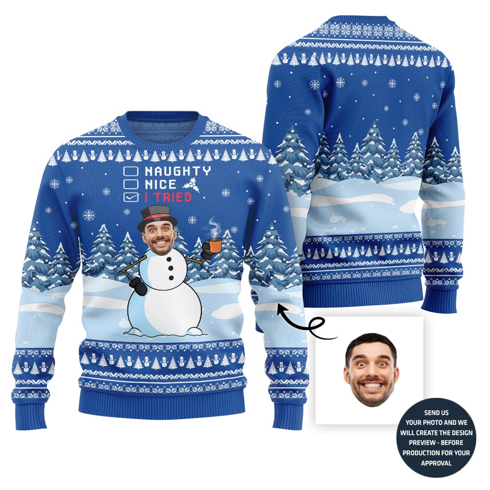 The Snowman Custom Face Ugly Sweater