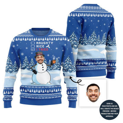 The Snowman Custom Face Ugly Sweater