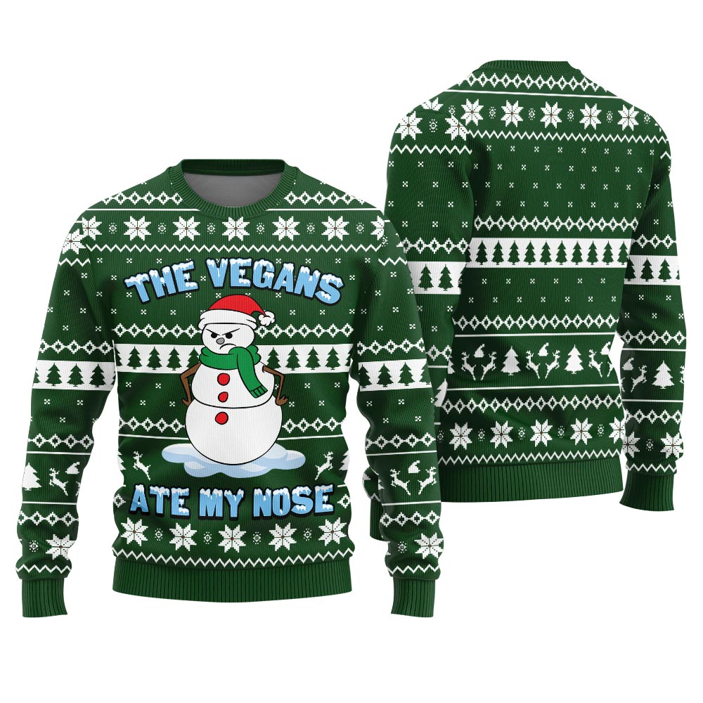 The Vegans Eat My Nose Snowman Christmas Ugly Sweater Women's