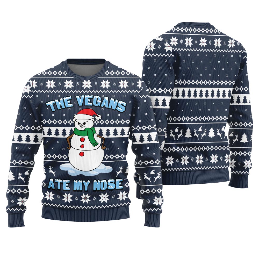 The Vegans Ate My Nose Snowman Ugly Christmas Sweater