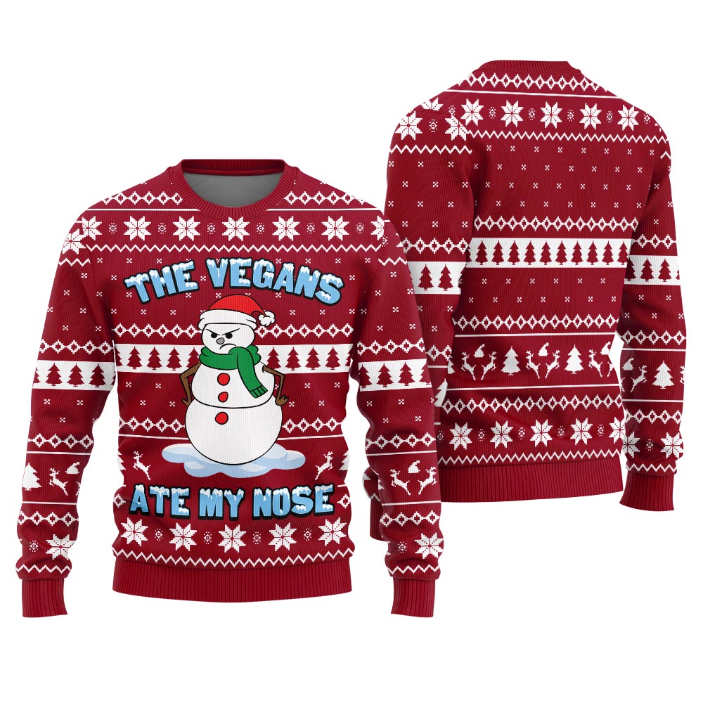The Vegans Eat My Nose Snowman Christmas Ugly Sweater Women's