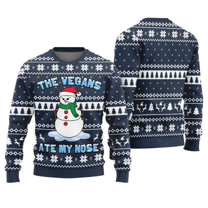 The Vegans Eat My Nose Snowman Christmas Ugly Sweater Women's