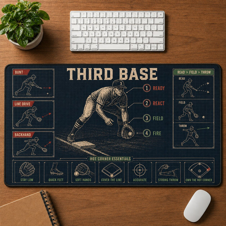 Third Base Baseball Blueprint Desk Mat | 5To9Vibe