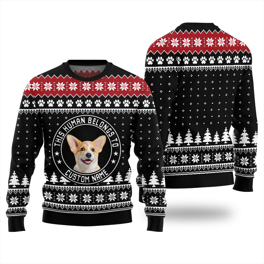 This Human Belongs To Custom Name Christmas Sweater Women