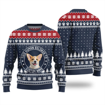 This Human Belongs To Custom Name Christmas Sweater Women