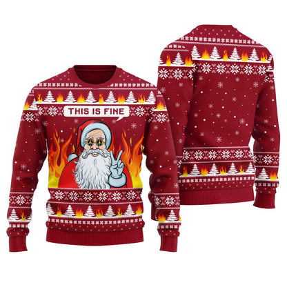 This Is Fine Santa Say Hi Men's Ugly Christmas Sweater