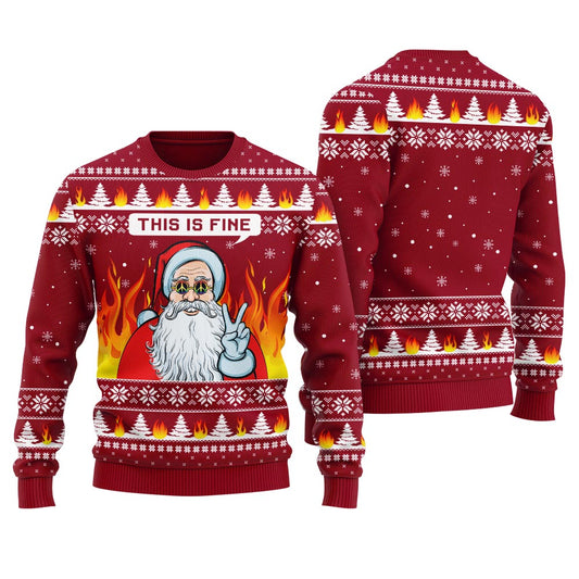 This Is Fine Santa Say Hi Men's Ugly Christmas Sweater