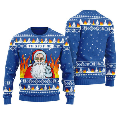 This Is Fine Santa Say Hi Men's Ugly Christmas Sweater
