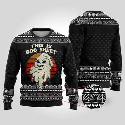 This is Boo Sheet Ugly Halloween Sweater Black