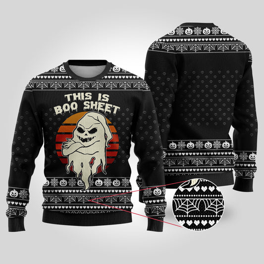 This is Boo Sheet Ugly Halloween Sweater Black