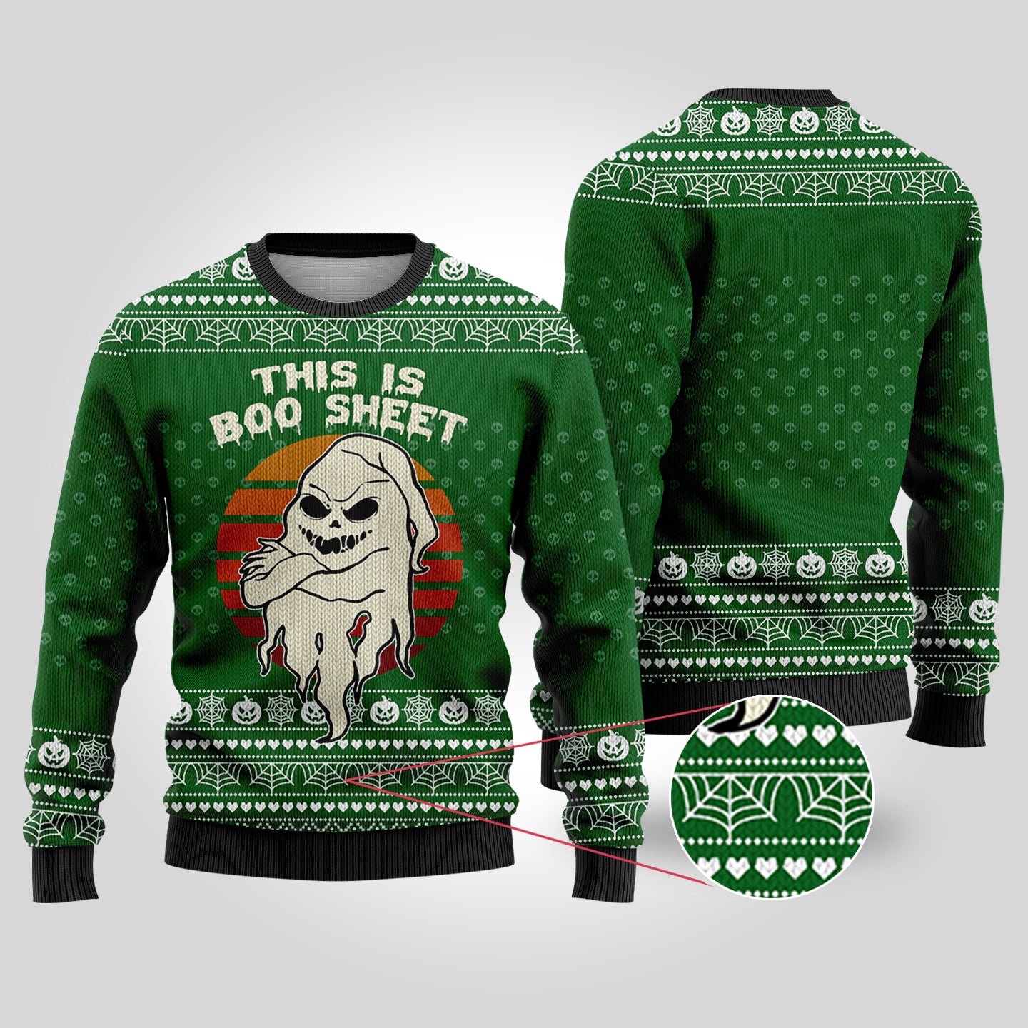 This is Boo Sheet Ugly Halloween Sweater Forest Green