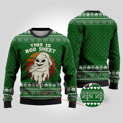 This is Boo Sheet Ugly Halloween Sweater Forest Green