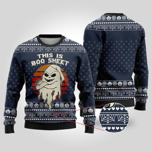 This is Boo Sheet Ugly Halloween Sweater Navy