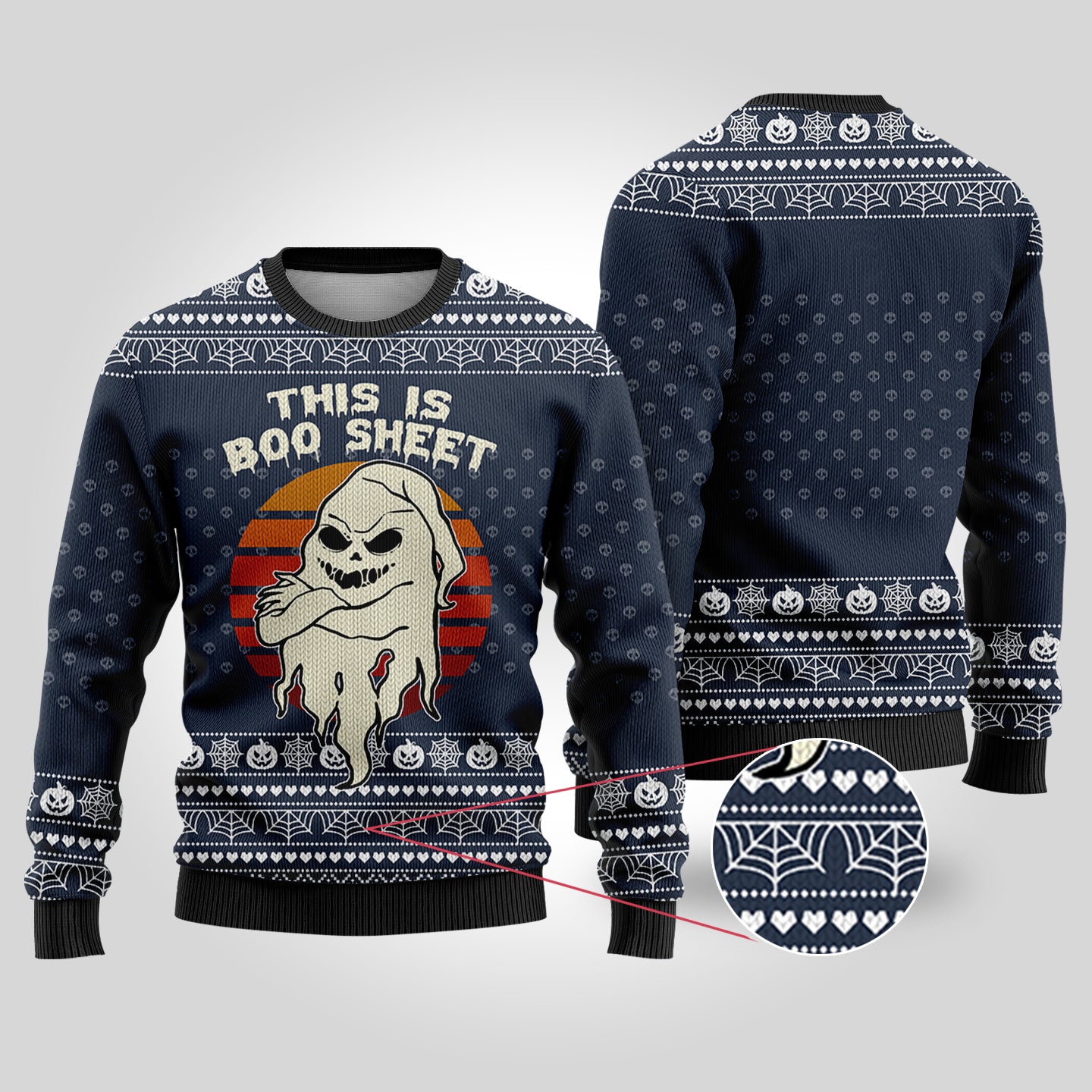This is Boo Sheet Ugly Halloween Sweater Navy