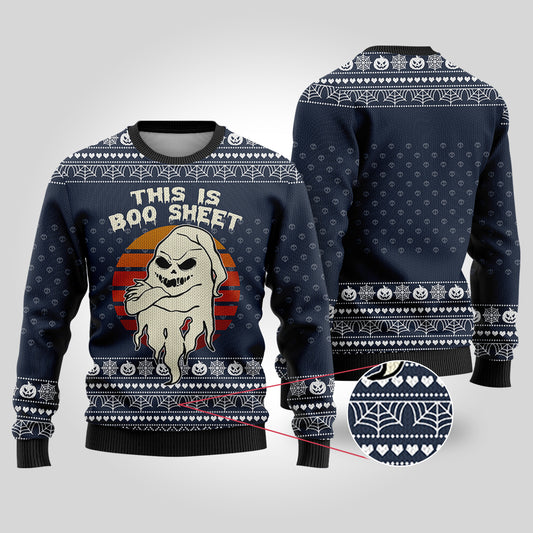 This is Boo Sheet Ugly Halloween Sweater Navy