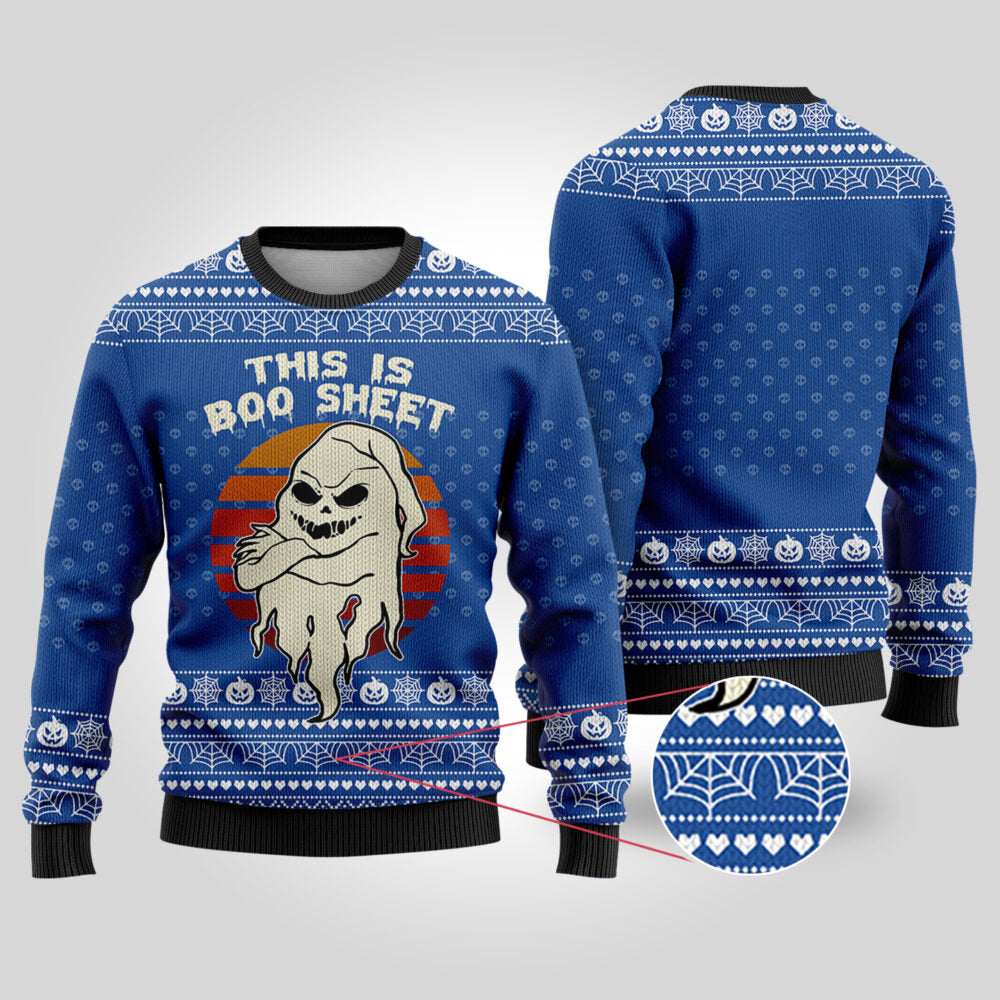 This is Boo Sheet Ugly Halloween Sweater Royal