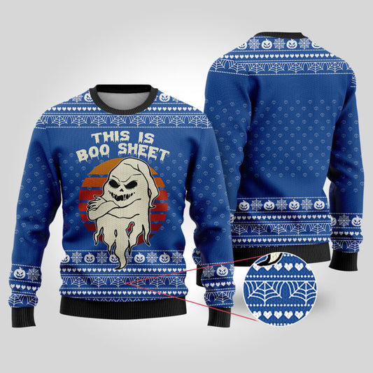 This is Boo Sheet Ugly Halloween Sweater Royal