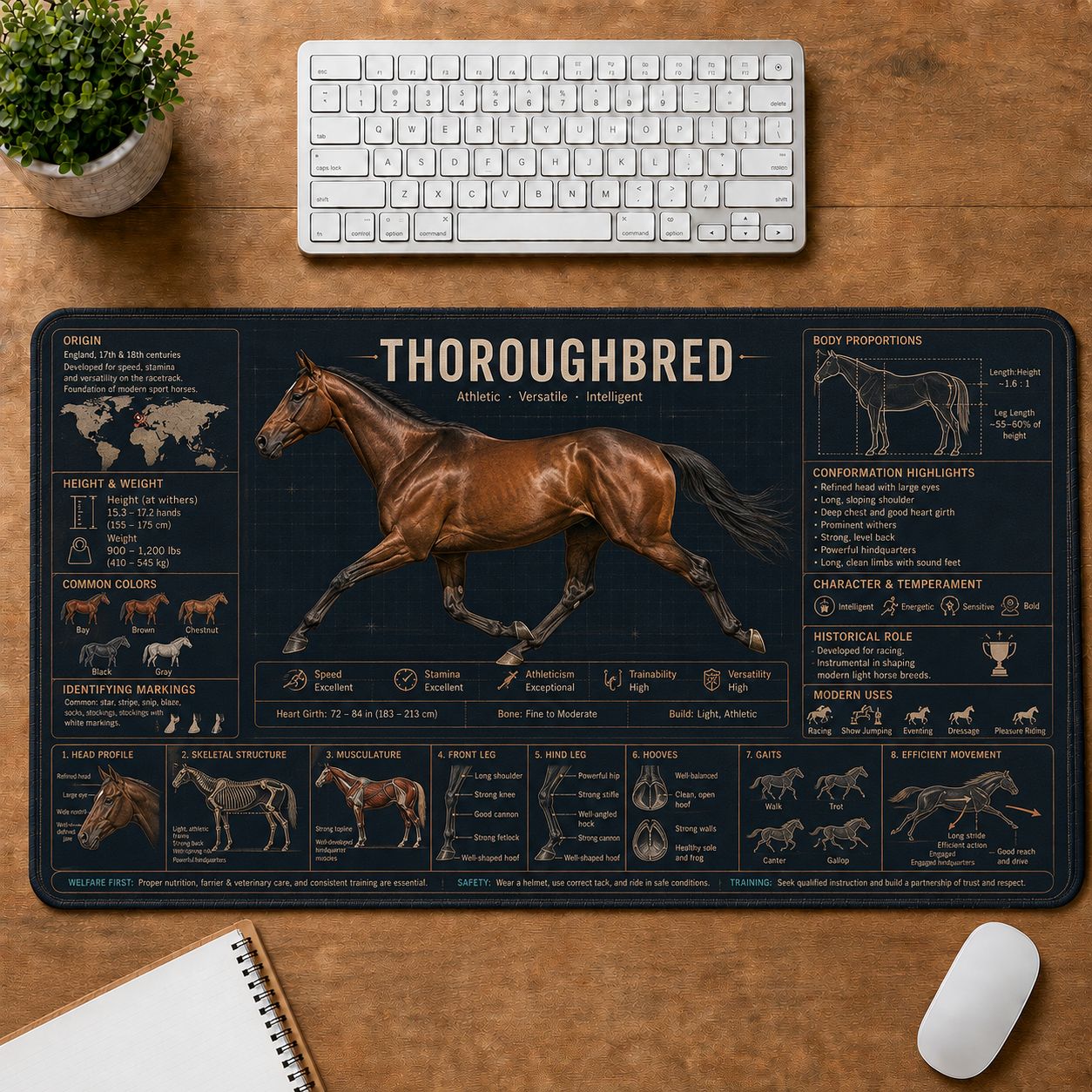 Thoroughbred Horse Horse and Equestrian Visual Guide Desk Mat | 5To9Vibe