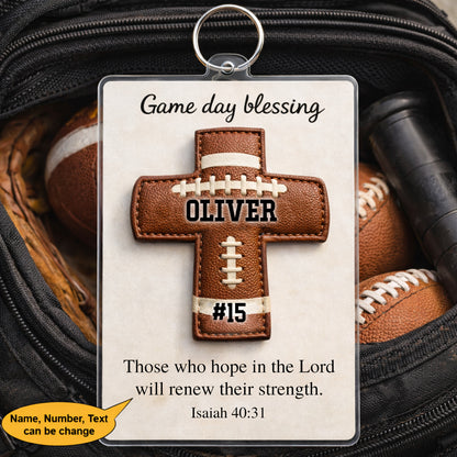 Personalized Christian Football Bag Tag Game Day Blessing Keychain, Custom Keychain Gift
