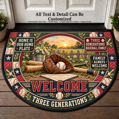 Three Generations' Baseball Family Personalized Half Round Mat | 5To9Vibe