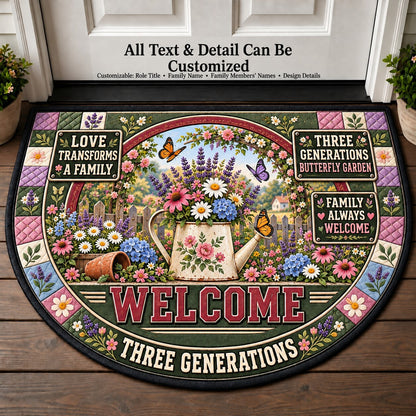 Three Generations' Butterfly Garden Personalized Half Round Mat | 5To9Vibe