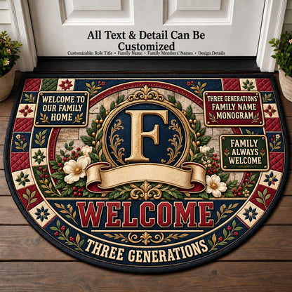 Three Generations' Family Name Monogram Personalized Half Round Mat | 5To9Vibe