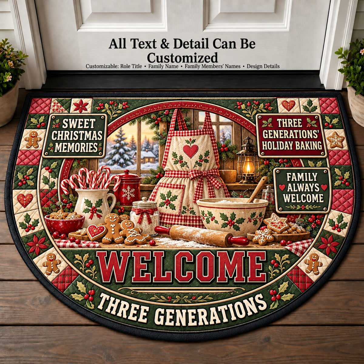 Three Generations' Holiday Baking Personalized Half Round Mat | 5To9Vibe