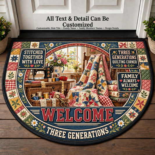 Three Generations' Quilting Corner Personalized Half Round Mat | 5To9Vibe