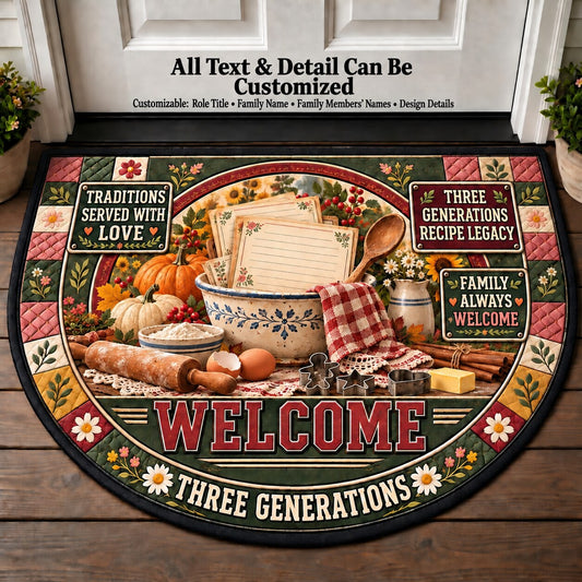Three Generations' Recipe Legacy Personalized Half Round Mat | 5To9Vibe