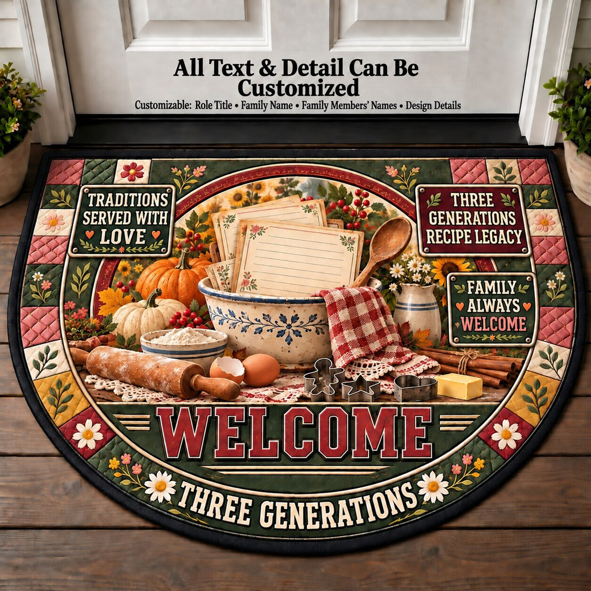 Three Generations' Recipe Legacy Personalized Half Round Mat | 5To9Vibe